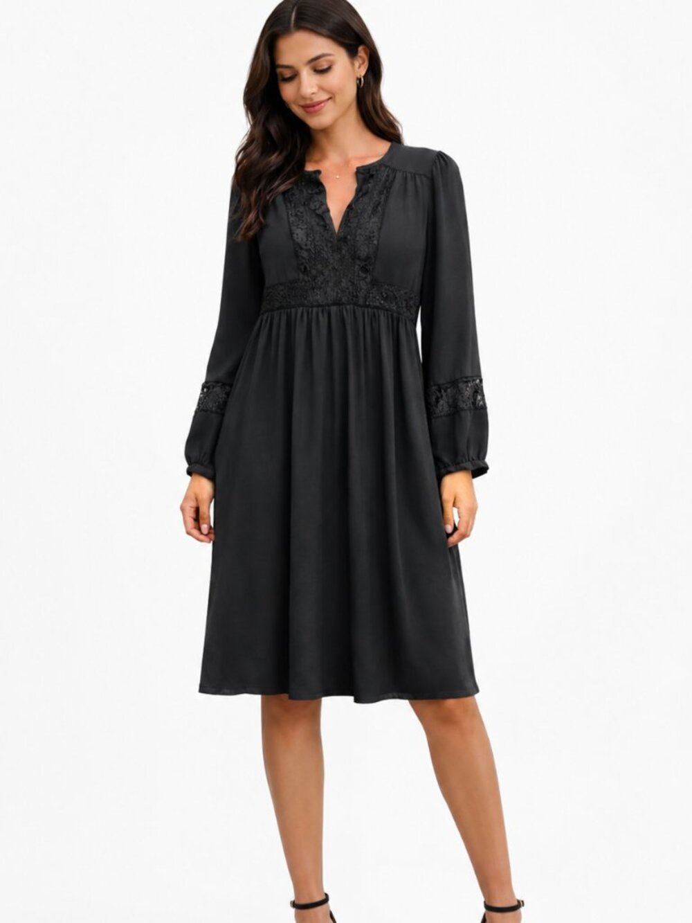 NWOT DR2 by Daniel Rainn Black Lace Empire Waist Long Sleeve Dress XS